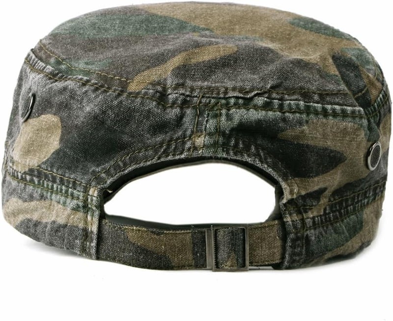 FASHIXD Military Flat Top Cap, Washed Cotton Vintage Adjustable Cadet Army Camo Hat, Outdoor Camping Baseball Cap for Men Women - Image 5